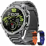 Smartwatch Herren,1.52' HD Smart Watch mit 500mAh Lange Akkulaufzeit, 114+ Sportmodi Militärischer Stil Fitnessuhr mit Herzfrequenz/Schrittzähler/Schlafmonitor/Taschenlampe Android iOS Mens Watches