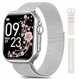 Sanorum Smartwatch Damen mit 1000mAh Akku, 1,85’’ AMOLED Fitnessuhr Damen mit Telefonfunktion/5ATM Wasserdicht/120+ Sportmodi/Herzfrequenz/SpO2/Blutdruck, Smartwatch für Android iOS, Silber