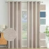 MIULEE Wohnzimmer Vorhänge Gardinen Leinen Ösenvorhang Leinenoptik Vorhang Boho Gardine mit Ösen Semi-transparent Leinenvorhang Curtains 2er Set HxB 245x140 cm，Khaki