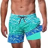 Dancinova Badehose Herren Schwimmhose Kompression Liner Badeshorts Schnelltrocknend mit Boxershorts Liner Wassermuster, L