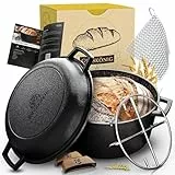GUSSKÖNIG 2in1 Gusseisen Brotbackform – Eingebrannter Gusseisen Topf Brot Backen 4,8L & Grillpfanne 1,8L – Brotbackform, Brotbacktopf, Brottopf, Brotbackform mit Deckel, inkl. Kochbuch & Zubehör