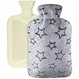 Vicloon Premium Wärmflasche mit Bezug aus weichem Kunstfell, 2L Wärmflasche mit Bezug, Bettflasche mit Superweichem Abnehmbarem Bezug, Kälteschutz für Erwachsene & Kinder-Grauer fünfzackiger Stern