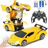 Highttoy Ferngesteuertes Transformator Auto mit Gestenerfassung, Licht und Musik, 2.4GHz 360° Drehung 1:18 RC Auto Roboter Spielzeug ab 3 4 5 6 7 8 Jahre Jungen Mädchen Geschenk, Gelb