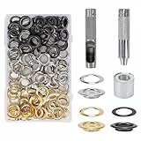 HO2NLE Grommet Werkzeug Kit 14mm Tülle 120 Sets 3 Farbe Ösen Scheiben Ösenzange Set Planenösen Rostfrei Silber Schlagösen mit Box für Planen Leder Stoff Vorhang Poolabdeckung Kleidung