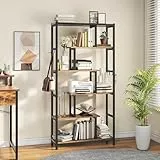YITAHOME Bücherregal, Regal mit 6 Ablagen, Standregal mit Stahlrahmen Metallregal Küchenregal Stehend Freistehendes Regal für Wohnzimmer Holzregal Lagerregal für Schlafzimmer 80x29x170cm Vintagebraun