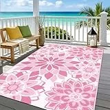 Enyhom Outdoor Teppich Wetterfest, Wendbarer Bodenmatte Kunststoff Terrassenteppich Außenteppich UV-beständige RV Camping Balkon Teppich für Patio Strand BBQ Picknick Deck (Rosa, 240 x 300 cm)