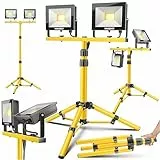 MASKO® LED Baustrahler 8000 Lumen Doppel 2x50W mit Stativ & Fernbedienung Arbeitsleuchte 72LEDs Arbeitsscheinwerfer 360° Drehbar IP65 Bauscheinwerfer 5m Kabel Baustellenlampe höhenverstellbar 86-202cm