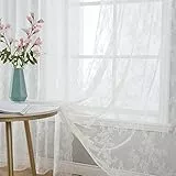 MIULEE Vorhang aus Spitze, transparent, Bestickt, Blumenmuster, mit gewellten Kanten, Vorhänge weiß mit Blumenmotiven, Filtervorhänge für Schlafzimmer, Wohnzimmer, 2 x 150 x 225 cm