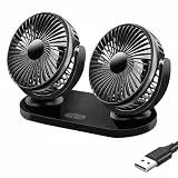 KUWUNG Doppelkopf Ventilator Auto USB, 360° Drehbar USB Auto Ventilator mit 3 Geschwindigkeiten, Doppellüfter Geeignet mit USB Schnittstelle für Auto, WohnmobilHeim, Büro, Camping