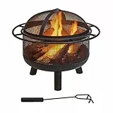 Relaxdays Feuerschale mit Funkenschutz, HD: 52x60 cm, Schürhaken, Garten & Terrasse, Outdoor Feuerstelle, Eisen, schwarz