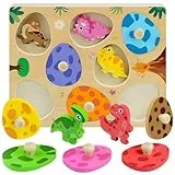 VingaHouse Montessori Spielzeug,3D Kinder Holzpuzzle Dino Eier Holzspielzeug, Holzpuzzle ab 1 Jahr Greifpuzzle Motorikspielzeug Sortierspiel Geburztag Ostern Geschenk für Mädchen Jungen [Dinosaurier]