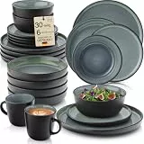 SÄNGER Malmö | Kombiservice 6 Personen, Teller Set Kaffeebecher Pastaschale 30 tlg, Steingut Geschirr Set spülmaschinen- mikrowellen- kratzfest, Geschirrset aus Steingut dunkelgrün | VALUE COLLECTION