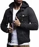 Leif Nelson Jeansjacke Herren (Schwarz, Größe S), Jeans Denim Kapuzenjacke, Männer Jeans Jacke coolen Baumwolle-Ärmel, modernes Design Regular Fit