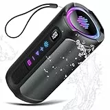 aowoka Bluetooth Lautsprecher mit Licht, 20W tragbare Musikbox, verbesserter Bass, LED-Anzeige, 20 Std. Akku, Bluetooth 5.4, IPX7 wasserdicht, TWS, TF-Karte, Lautsprecher für Reisen, Sport, Party