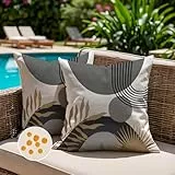 Jayusaror Outdoor Kissenbezug 40x40 Wetterfest Grau Sofakissen Kissenhülle Boho Modern Minimalistisch Geometrische Tropische Blätter Sommer Kissen Kissenbezüge für Sofa Garten Deko 2er Set
