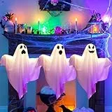 Umikk Halloween Glühen Hängende Geister Mit LED Lichtern - 3 Stück Leuchtende Deko für Innen Außen Garten Party Dekoration