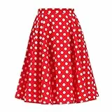 FYMNSI Rockabilly 50er Damen Rockabilly Vintage Plissee Skater Elastisch Pin Up Kurz Midi Swing A Linie Retro Rock mit Print, Rot gepunktet, M