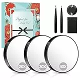 MIYADIVA Vergrößerungsspiegel Set, 20X&30X&40X Schminkspiegel mit Saugnapf, 9cm Kleiner Spiegel, mit 2 Pinzetten und Aufbewahrungstasche. Geeignet für Reise, Bad, Zuhause, Geschenk für Frauen
