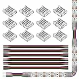 SEZO LED Streifen Verbinder Kit LED Eckverbinder 12PCS SMD 4PIN 10mm Transparenter Ungeverdrahteter Lückenloser Lötfreier Board to Wire Connectors + 6PCS 15cm langer 22AWG Verlängerungsdraht