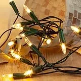 hellum Lichterkette Weihnachtsbaum, LED Lichterkette innen mit 50 LED warmweiß Weihnachtsbaum innen 7,35m beleuchtet mit grünem Kabel, mit Stecker