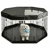 PJYuCien Welpenlaufstall, 61 cm hoch, 8 Paneele, Bodenpolster und obere Abdeckung, Faltbare Hundelaufstall mit Aufbewahrungstasche für Hunde, Katzen, Kaninchen, werkzeuglose Montage