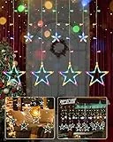 iShabao Lichterkette Sterne Strom 138 LED Weihnachtsbeleuchtung Fenster, 2.4x1m Lichtervorhang Fenster Weihnachten mit 12er Sterne, Lichterkette Innen Sterne mit Timer für Weihnachtsdeko (Bunt)