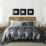 Luofanfei Satin Bettwäsche Set 135x200 Grau Anthrazit Dunkelgrau Uni Glänzend Seide Glatt Glanzsatin Bettbezug Set Luxus Einfarbig Bettwäsche Set Polyester Einzelbett mit Reissverschluss
