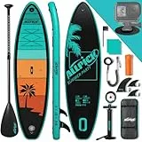 ALLPICK Premium SUP Board Set, Stand Up Paddling Board Aufblasbar, Mit Universal Kamerahalterung, Komplettes Zubehör, Verstellbares Paddel, Anfänger, Fortgeschrittene,200kg,Orangegrün