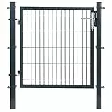 SONGMICS Gartentor aus verzinktem Stahl, Gartentür, Zauntor, Hoftor, mit Schloss, Schlüssel und Türklinke, Tür 106 x 90 cm (B x H), rechteckiges Rohr, grau GGD250G