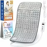 Mia&Coco Heizkissen mit Abschaltautomatik 1,5 Stunden für Rücken Nacken Schulter Elektrisch Wärmekissen 10 Stufen Temperaturstufen Schnell Heiztechnik, 30x60cm Komfort Grau