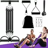 2026 Widerstandsband mit Griff Set, 45kg Einstellbar Sit-Up Trainingsgerät, 4-Rohr Pedalwiderstandsgerät Resistance Bands mit Trainingsanleitung - Bauchtrainer Fitnessgeräte für Zuhause - Schwarz