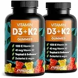 Vitamin D3 + K2 Gummies 120x mit je 1000 IE Vitamin D3 + 40 mcg Vitamin K2 - optimal hochdosiert - 100% zuckerfrei und vegan - laborgeprüft mit Zertifikat - Vorrat für 4 Monate