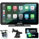 Carpuride Kabelloses Carplay & Android Auto, 7-Zoll-Touchscreen-Digital-Media-Autoradio-Receiver, Tragbares Autoradio mit Backup-Kamera, Mirror Link, Bluetooth, GPS, AUX, FM