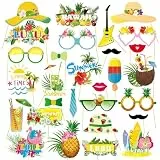 Fotobox Accessoires Hawaii Party 29 Stück, Hawaiiparty Deko Sommer Party Set, Malle Accessoires für Beachparty Poolparty Geburtstag, Malle Zubehör Photo Booth Props Hawaii Deko