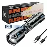 Esgofo Taschenlampe LED Aufladbar Extrem Hell 1000000 Lumens,Sehr Helle Lang Anhaltend 15 STD USB C Flashlight Große Reichweite 1000M, Einstellbar Fokus & Lichtmodi Torch Light für Outdoor Security