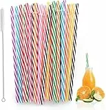 Redreo 25PCS Wiederverwendbare Strohhalme, Farbige Strohhalme Plastik mit Strohhalmbürste, Spülmaschinengeeignet strohhalme plastik, Trinkhalme für Smoothies, Saft, Cocktail, Heißgetränk
