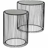 Kare Design Beistelltisch Wire Black 2er Set, runder, moderner Glastisch, kleiner Couchtisch, Kaffeetisch, Nachttisch, Schwarz (H/B/T) 42,5xØ32,5cm & 45xØ44cm, 79578