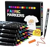 ABSOFINE Textilstifte Waschmaschinenfest, 30 Farben Stoffmalfarben Permanent Ungiftig für T-Shirts, Stoffbeutel, Schuhe, Basteln – Textilstifte für Kinder und Erwachsene