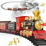 Hot Bee Eisenbahn Kinder Weihnachtsbaum Elektrisch, Zug Weihnachtsbaum mit Dampf, Weihnachtszug für den Tannenbaum, Elektrischer Zug Spielzeug für Kinder Junge 3 4 5 6 7 8 Jahre, Weihnachts Lokomotive