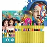 URAQT Gesichtsfarben, 28 Farben Gesicht Malen Buntstifte, Wachsmalstift Kit, Fasching Stifte, Kinderschminke Fasching, Schminkstifte Tattoo Set, Einfach Waschbar, Kinder
