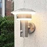 NBHANYUAN Lighting® LED 4 Modi Außenlampe mit Bewegungsmelder und Dämmerungsschalter Aussenwandleuchten Silber SUS316 Edelstahl 3000K Warmweiß Licht 220-240V 1000LM 9W IP44 (mit PIR Sensor)