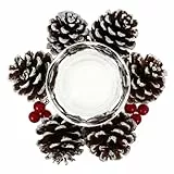Amosfun Saisonale Dekoration Weihnachtskranz Kerzenhalter 1er-Set Tischdekoration Im Tannenzapfen-Stil Aus Glas Und Holz