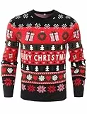 Wayleb Weihnachtspullover Herren Merry Christmas Partner Strick Pullover Weihnachten Rundhals Weihnachtspulli Winter Weihnachts Pulli Langarm Ugly Christmas Sweater, Schwarz L
