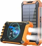 GOODaaa Wireless Solar PowerBank 26800mAh mit 6 Ausgänge 4 Eingänge Solarladegerät 15W Schnellladung Tragbares Ladegerät für alle Mobilen Geräte mit Zwei Taschenlampen und Karabiner