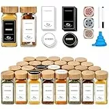 Danillous Gewürzgläser Eckig – 24er Set mit Bambusdeckel, Etiketten in Schwarz & Weiß (360 Stück) & Silikontrichter