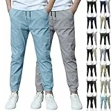 XCXC 2er-Pack Jogginghose Jungen Baumwoll-Leinen Hose Kinder Locker geschnittene Freizeithose mit Kordelzug und elastischen Bündchen Trainingshose Cargohose Miederhose Outdoorhose