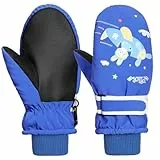 Rhino Valley Winterhandschuhe für Kinder, Wasserdicht Skihandschuhe Schneehandschuhe mit Verstellbar Klettverschluss, Jungen/Mädchen Fäustlinge Kinder für Outdoor Skifahren Snowboarden, L, Blau