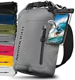 Nordlight Dry Bag wasserdichte Tasche mit Handyhülle + Roll-Top, Schultergurt | Drybag wasserfester Rucksack Beutel Packsack Seesack Wassersack Wetbag | Baden Schwimmen Strand SUP – Grau, 20 Liter