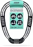 AARON Reflect Fahrradschloss mit 5-stelligem Zahlencode, 120cm Kettenschloss aus Stahl und hoher Sicherheitsstufe, Schloss für E-Bike, Mountainbike, Trekkingrad, Tourenrad, Rennrad in schwarz