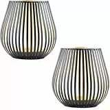 2er Set Windlicht Amunda Skandinavisches Design | handgefertigter Teelichthalter aus Metall Schwarz Gold | modernes Windlicht für Teelichter & Kerzen | Deko für Wohnzimmer, Balkon & Garten